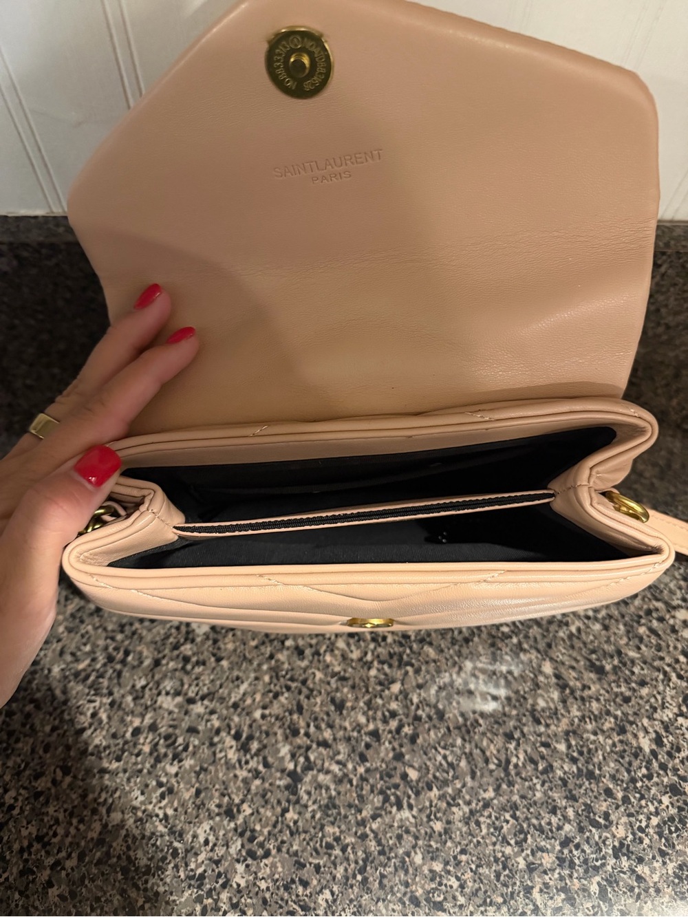 Saint Laurent Quilted Chevron Leather Crossbody in Blush - Picture 2 of 3